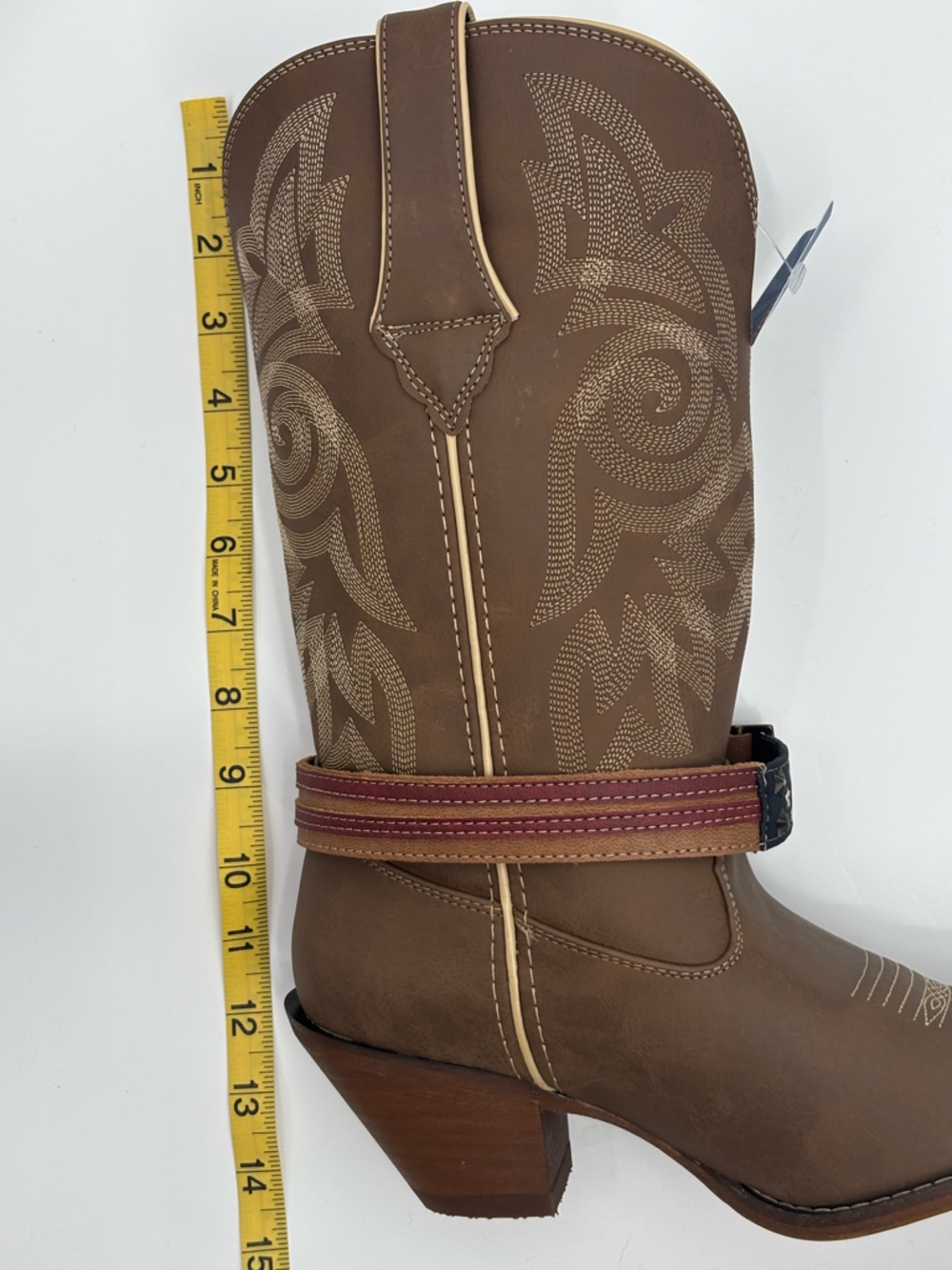 Durango Brown Western Heeled Boots with Star-Spangled Strap - Picture 8 of 8